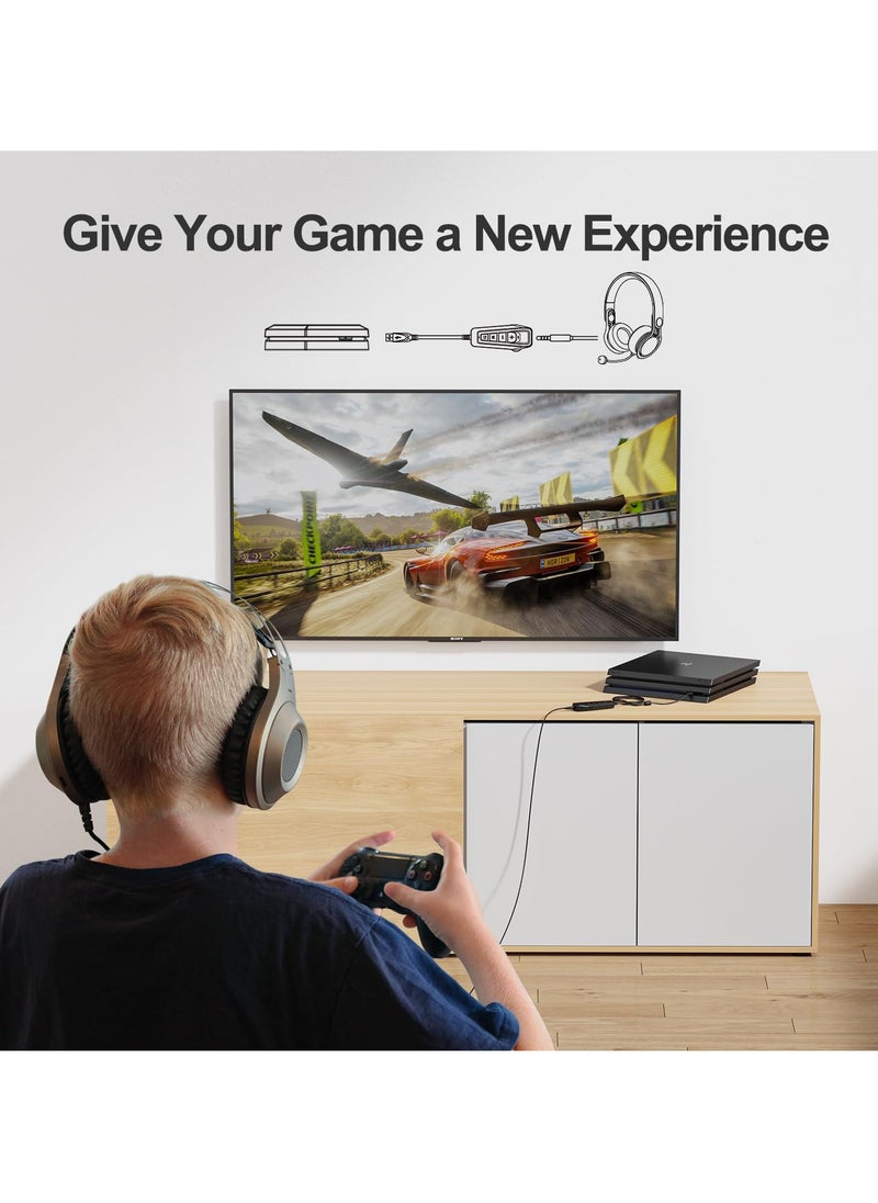 Excefore - Aux to USB External Sound Card, Simultaneous Phone Discord Chat & Gaming Sound in Wired Headphone, USB to 3.5mm Jack Audio Adapter, with 7.1 Surround Stereo Sound, for PC/PS4-4/Nintendo Switch - Image 1