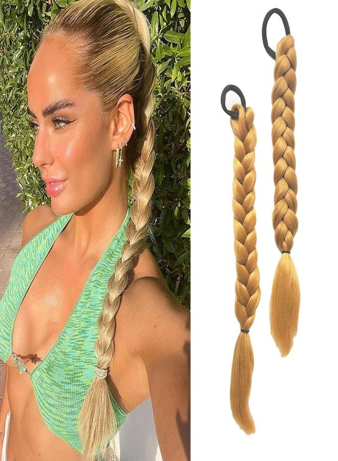 shufang 2 Packs 16 Inch 27# Blonde Long Braid Ponytail Extension for Black Women with Hair Tie Straight Braid Hair Extensions Can be Restyle Soft Synthetic Hair Piece for Women - Image 1
