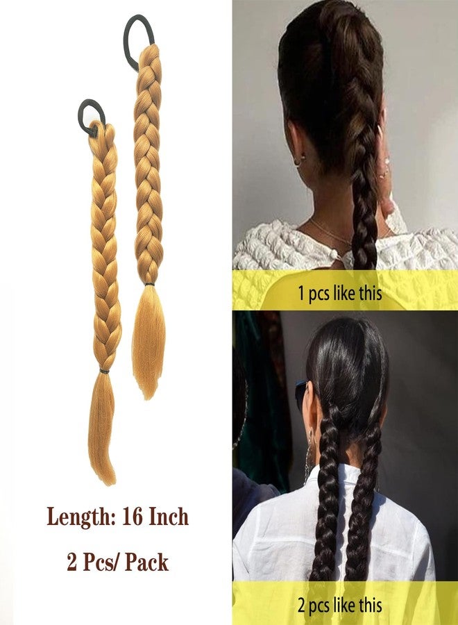 shufang 2 Packs 16 Inch 27# Blonde Long Braid Ponytail Extension for Black Women with Hair Tie Straight Braid Hair Extensions Can be Restyle Soft Synthetic Hair Piece for Women - Image 2