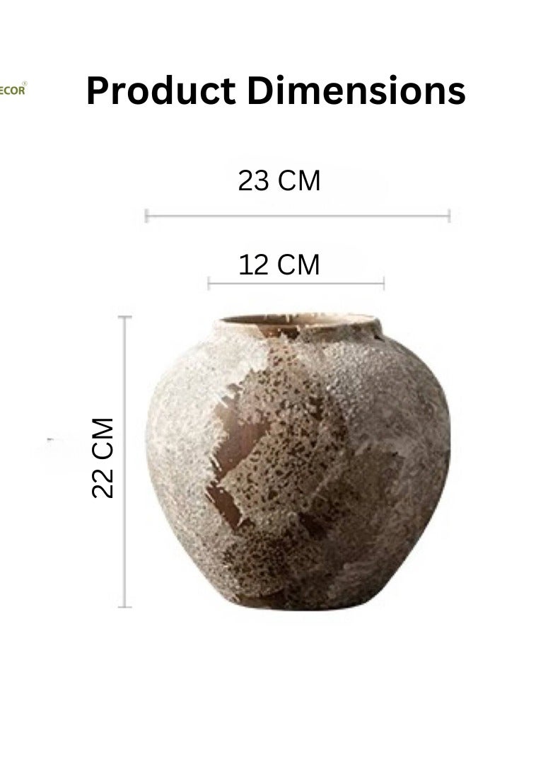 Bamboo Decor |  Ceramic Vase _ Minimalist Design _Japanese  Style ceramic embossed Rustic pattern  suitable for Dried Plants _ Boho Décor For Dining-Console-Accent Table color(Classic A Retro 22 CM) - Image 2