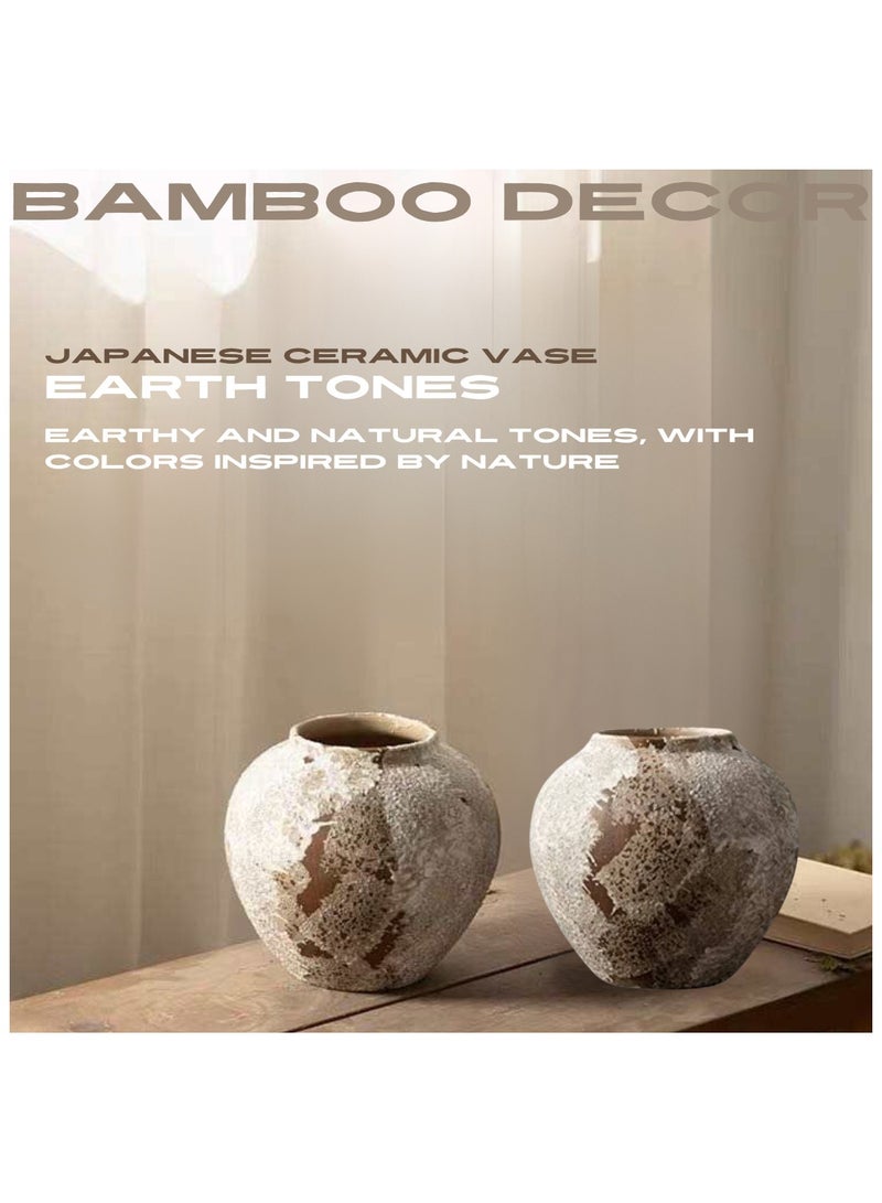 Bamboo Decor |  Ceramic Vase _ Minimalist Design _Japanese  Style ceramic embossed Rustic pattern  suitable for Dried Plants _ Boho Décor For Dining-Console-Accent Table color(Classic A Retro 22 CM) - Image 3