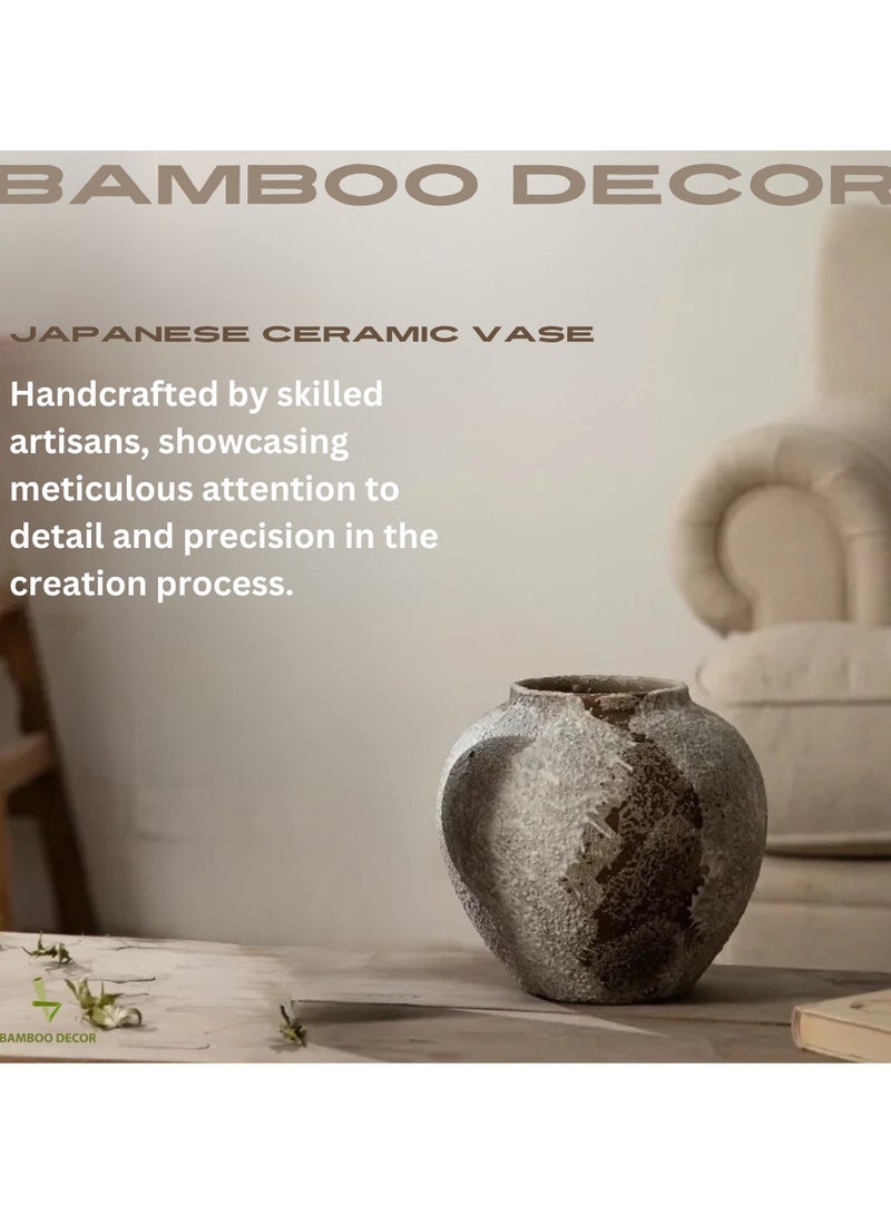 Bamboo Decor |  Ceramic Vase _ Minimalist Design _Japanese  Style ceramic embossed Rustic pattern  suitable for Dried Plants _ Boho Décor For Dining-Console-Accent Table color(Classic A Retro 22 CM) - Image 4