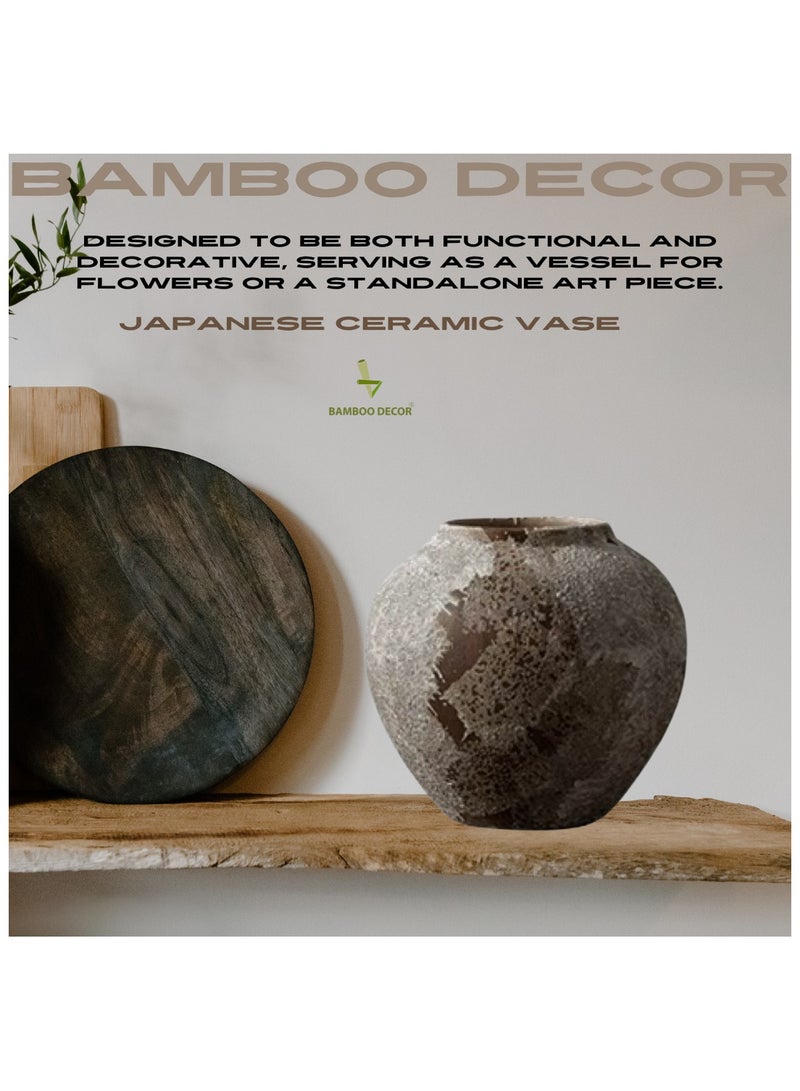 Bamboo Decor |  Ceramic Vase _ Minimalist Design _Japanese  Style ceramic embossed Rustic pattern  suitable for Dried Plants _ Boho Décor For Dining-Console-Accent Table color(Classic A Retro 22 CM) - Image 5