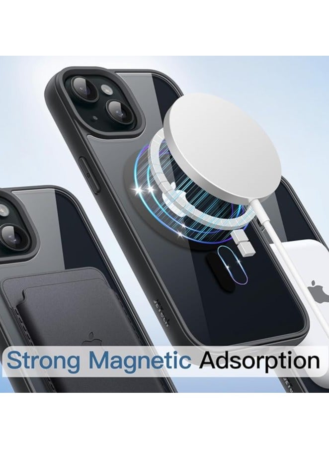 I Phone 15 plus Clear transparent Magnetic Case/ Cover with black color edges, Wireless Charging, Scratch & Yellowing Resistant, Drop Protection (TPU/ Silicon) - Image 2