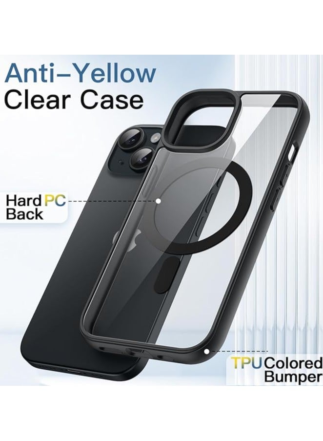 I Phone 15 plus Clear transparent Magnetic Case/ Cover with black color edges, Wireless Charging, Scratch & Yellowing Resistant, Drop Protection (TPU/ Silicon) - Image 3