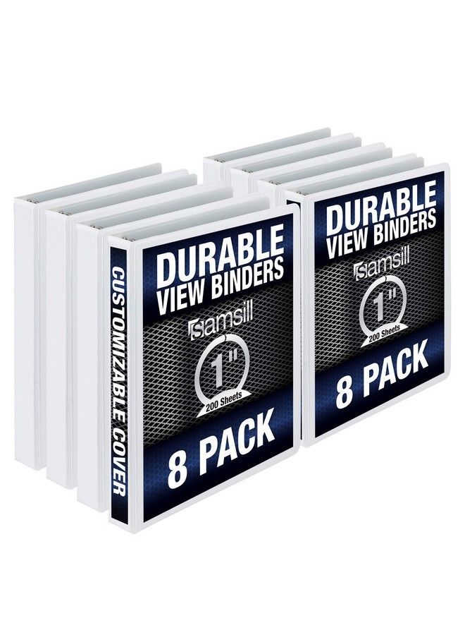 Samsill Durable 1 Inch Binder Made In The Usa Round Ring Customizable Clear View Binder White 8 Pack (S88437) - Image 2