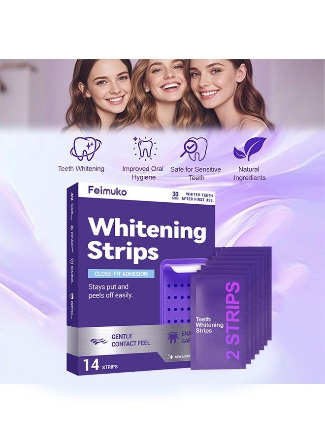 Feimuko Whitening Strips，Portable Purple Whitening Strips for Surface Stain Reduction & Natural Shine, Daily Gentle Whitening Strips Purple for Home or On-The-Go Use 14 Strips - Image 2