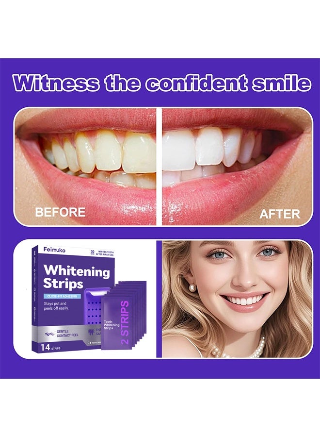 Feimuko Whitening Strips，Portable Purple Whitening Strips for Surface Stain Reduction & Natural Shine, Daily Gentle Whitening Strips Purple for Home or On-The-Go Use 14 Strips - Image 4