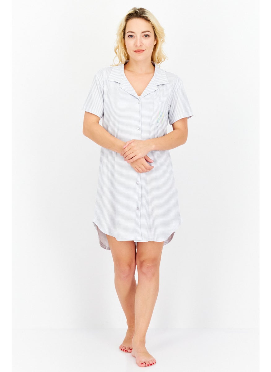 Women Micro Stripe Short Sleeve Sleep Dress, Grey - pzsku/Z59D4AA44EB6D8BB886D7Z/45/_/1726109430/2d49864e-48f5-4067-9762-5ea4c0445e9e