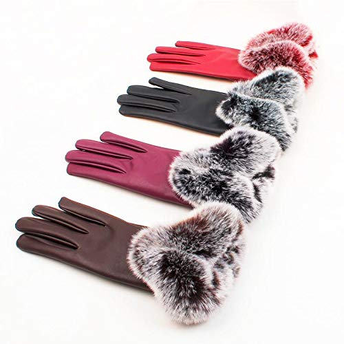Krystle Devil Women's & Girl's PU Warm Gloves Rabbit Fur Wrist Mittens (Purple; Free Size) - Image 4