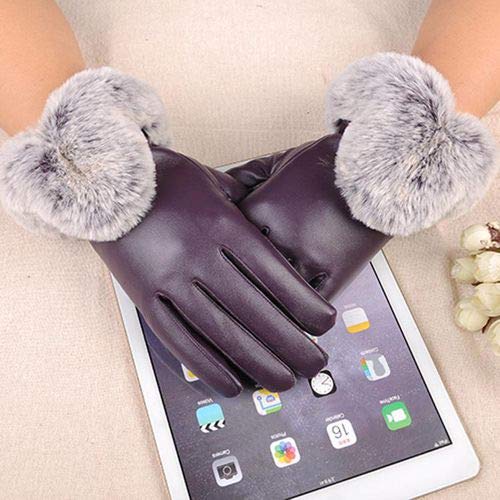 Krystle Devil Women's & Girl's PU Warm Gloves Rabbit Fur Wrist Mittens (Purple; Free Size) - Image 2
