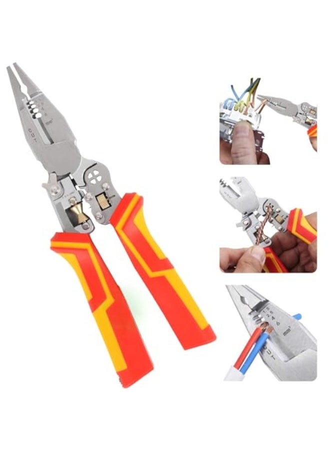 9-in-1 Multifunctional Automatic Wire Stripper and Cutter with Voltage Tester Pliers, Electrical Cable Stripping, Twisting and Cutting Tool for Electricians, Professional Insulated Hand Tool - Image 1