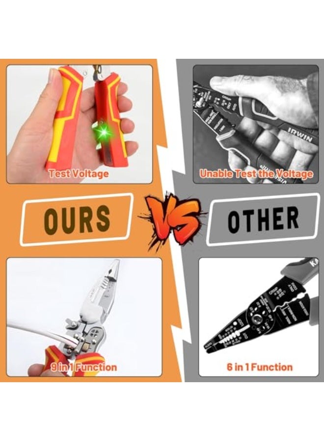 9-in-1 Multifunctional Automatic Wire Stripper and Cutter with Voltage Tester Pliers, Electrical Cable Stripping, Twisting and Cutting Tool for Electricians, Professional Insulated Hand Tool - Image 5