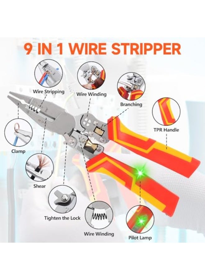 9-in-1 Multifunctional Automatic Wire Stripper and Cutter with Voltage Tester Pliers, Electrical Cable Stripping, Twisting and Cutting Tool for Electricians, Professional Insulated Hand Tool - Image 4