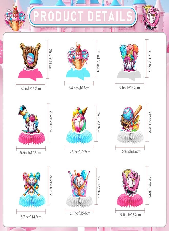 MZ.ogm Baseball Drip Birthday Party Centerpieces: 9Pcs Baseball Ice Cream Drip Baseball Party Decorations Ice Cream Baseball Party Decorations - Image 2