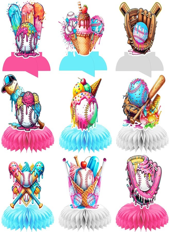MZ.ogm Baseball Drip Birthday Party Centerpieces: 9Pcs Baseball Ice Cream Drip Baseball Party Decorations Ice Cream Baseball Party Decorations - Image 1