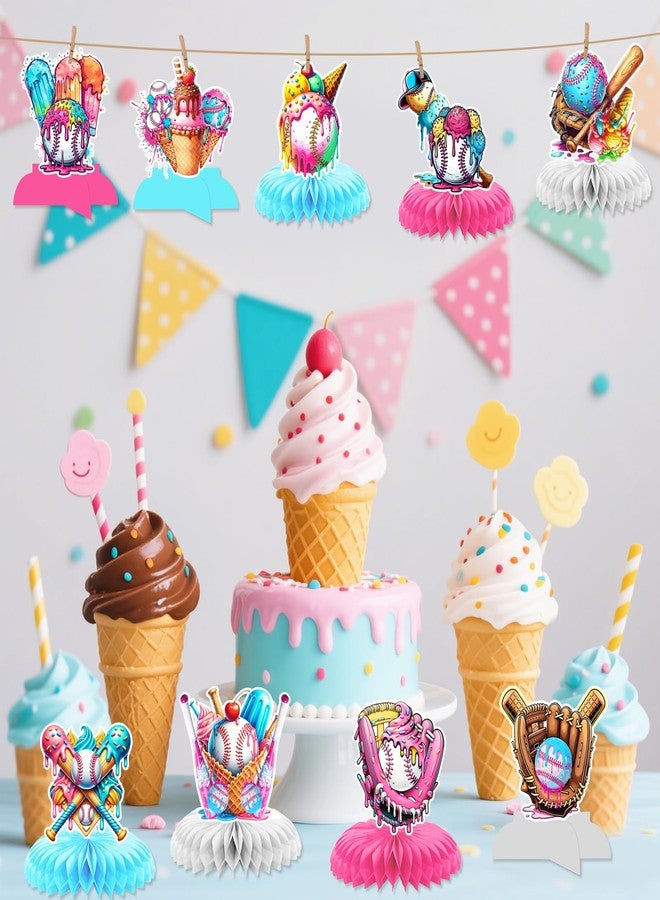 MZ.ogm Baseball Drip Birthday Party Centerpieces: 9Pcs Baseball Ice Cream Drip Baseball Party Decorations Ice Cream Baseball Party Decorations - Image 3