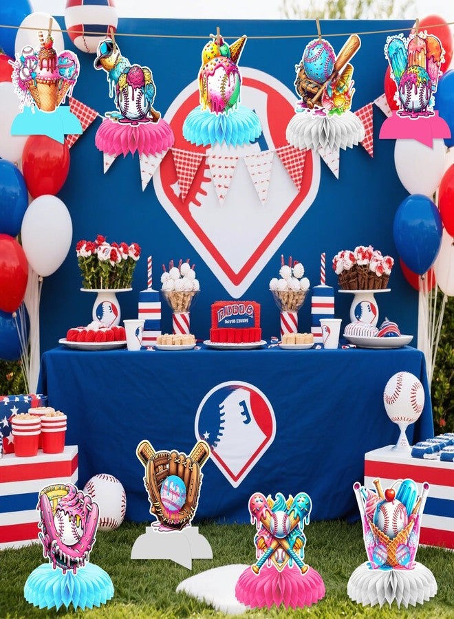 MZ.ogm Baseball Drip Birthday Party Centerpieces: 9Pcs Baseball Ice Cream Drip Baseball Party Decorations Ice Cream Baseball Party Decorations - Image 4