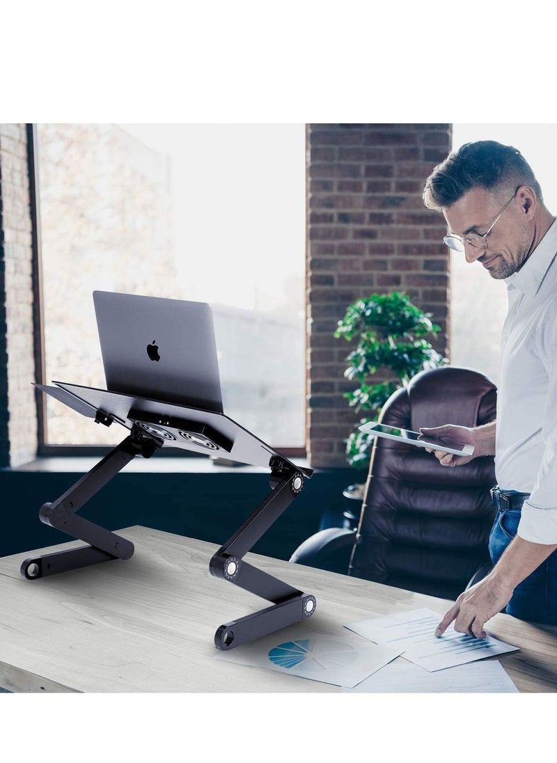 ماركة غير محددة - Adjustable Laptop Stand with Built-in Cooling Fans and Mouse Pad Tray, Easy to Use Ergonomic Laptop Stand for Bed, Couch, and Table, Portable and Lightweight - Image 1