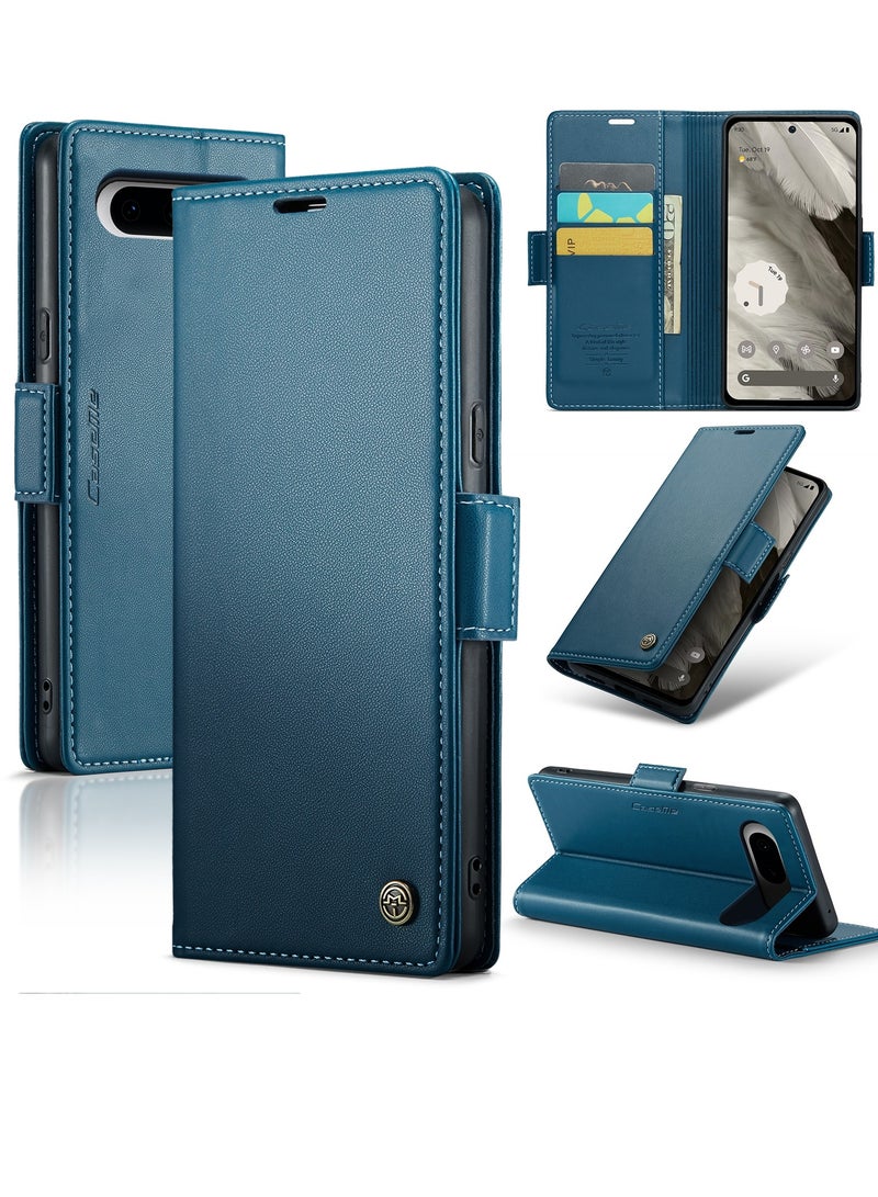 CaseMe Flip Wallet Case For Google Pixel 8, [RFID Blocking] PU Leather Wallet Flip Folio Case with Card Holder Kickstand Shockproof Phone Cover (Blue) - Image 2
