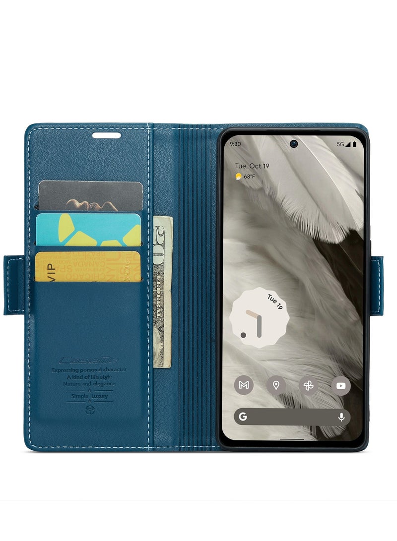 CaseMe Flip Wallet Case For Google Pixel 8, [RFID Blocking] PU Leather Wallet Flip Folio Case with Card Holder Kickstand Shockproof Phone Cover (Blue) - Image 5