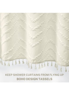 L&E Boho Shower Curtain Beige Tassel Woven Fabric Shower Curtain Modern Farmhouse Textured Tufted Chevron Striped Minimalist Bathroom Hotel, 182*213CM  - Image 3