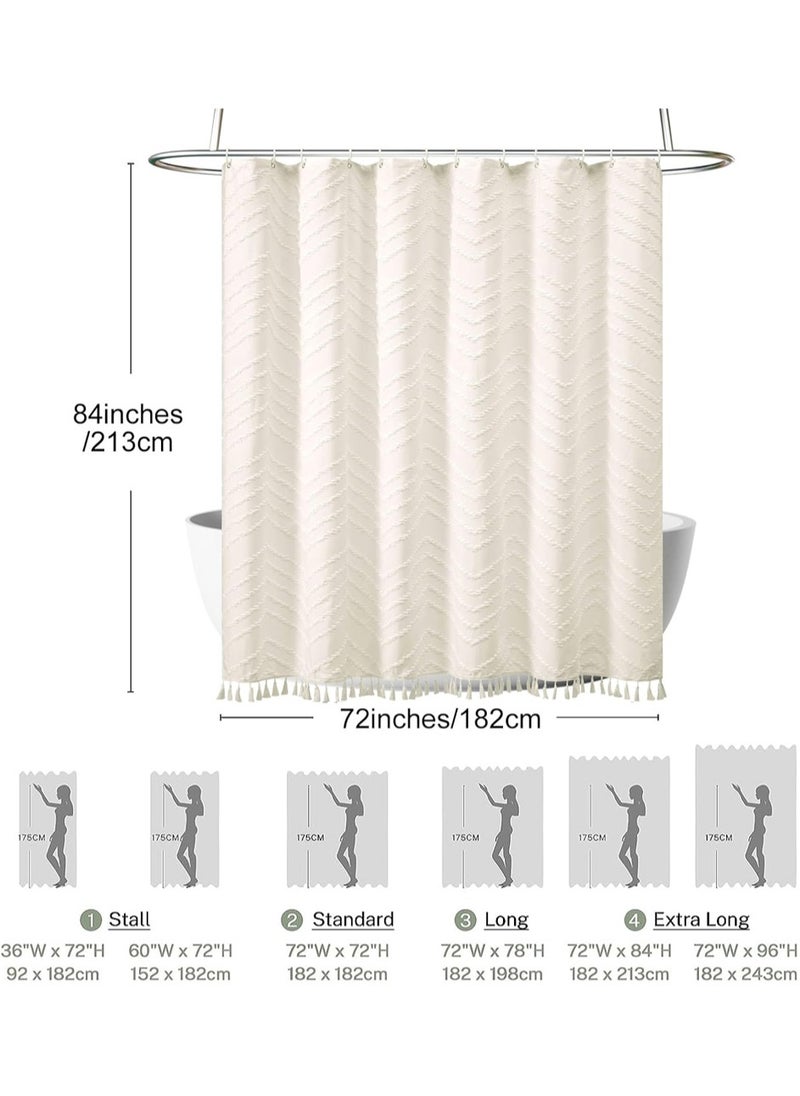 L&E Boho Shower Curtain Beige Tassel Woven Fabric Shower Curtain Modern Farmhouse Textured Tufted Chevron Striped Minimalist Bathroom Hotel, 182*213CM  - Image 5