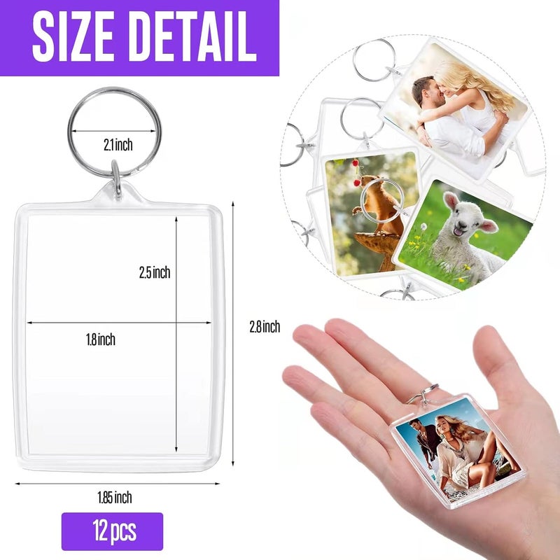 Visen 12 Pcs Acrylic Keychain Blank,Clear Rectangle Keyring Holder,Picture Keychains,Transparent Acrylic Ornaments,Custom Personalised Photo Insert Keychain,Key Rings for DIY Projects and Craf, Clear, - Image 2