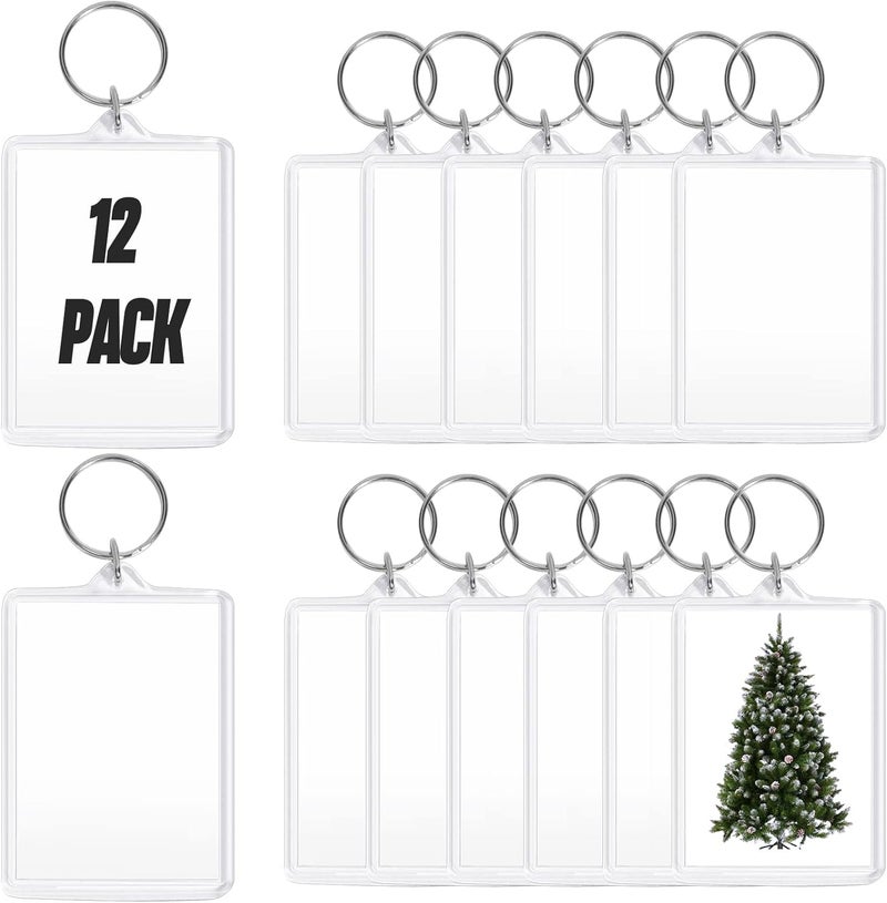 Visen 12 Pcs Acrylic Keychain Blank,Clear Rectangle Keyring Holder,Picture Keychains,Transparent Acrylic Ornaments,Custom Personalised Photo Insert Keychain,Key Rings for DIY Projects and Craf, Clear, - Image 1