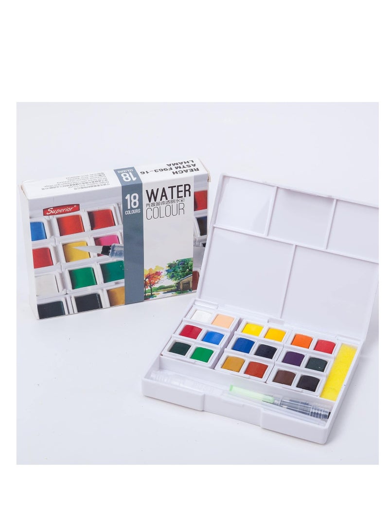 SUPERIOR 18 SOLID WATERCOLOR PAINTING SET WITH PAINTBRUSH - No:XP-018 - Image 1