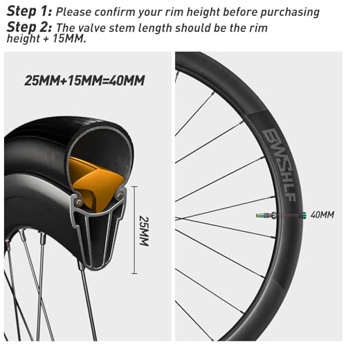 BWSHLF Tubeless Presta Valve Stem 40/44/55/60/65/80/100 mm, Super Light Alloy Presta Valve Stem Kit with Valve Core Remover Tool and Valve Stem Caps - Multiple Color and Size Options(Pair) - Image 4