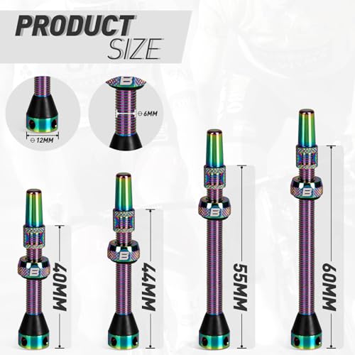 BWSHLF Tubeless Presta Valve Stem 40/44/55/60/65/80/100 mm, Super Light Alloy Presta Valve Stem Kit with Valve Core Remover Tool and Valve Stem Caps - Multiple Color and Size Options(Pair) - Image 3
