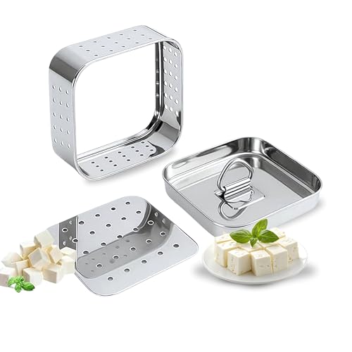 AaraVibe® Paneer Maker Steel | Paneer Maker | Paneer Maker Mould Press – 600ml (Large) Stainless Steel Square Press for Homemade Paneer, Tofu & Sprouts | 1 Year Warranty & Free Paneer Recipe eBook - Image 1