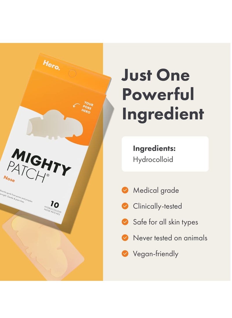 Mighty Patch - Mighty Patch™ Nose Patch from Hero Cosmetics - XL Hydrocolloid Pimples, Zits and Oil - Dermatologist-Approved Overnight Pore Strips to Absorb Acne Nose Gunk (10 Count) - Image 1