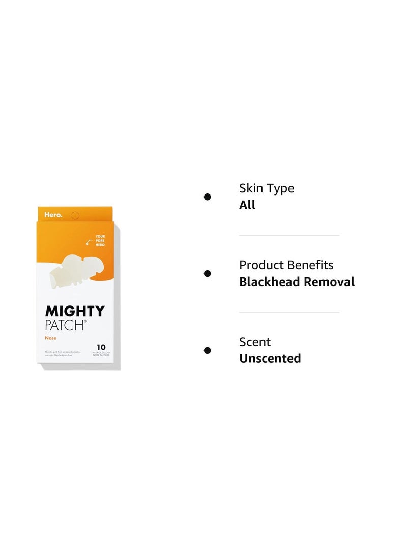 Mighty Patch - Mighty Patch™ Nose Patch from Hero Cosmetics - XL Hydrocolloid Pimples, Zits and Oil - Dermatologist-Approved Overnight Pore Strips to Absorb Acne Nose Gunk (10 Count) - Image 1