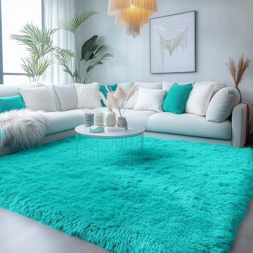 PAGISOFE Soft Fluffy Teal Area Rugs for Bedroom Kids Room Living Room Rug Shag Furry Carpet for Boys Girls Room Modern Plush Decorative Nursery Rugs Solid Accent Floor Rugs Dorm 4' x 6', Blue - Image 2
