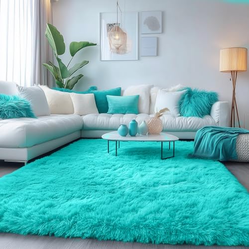 PAGISOFE Soft Fluffy Teal Area Rugs for Bedroom Kids Room Living Room Rug Shag Furry Carpet for Boys Girls Room Modern Plush Decorative Nursery Rugs Solid Accent Floor Rugs Dorm 4' x 6', Blue - Image 4