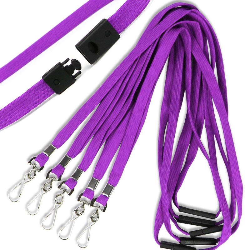 Premium Breakaway Lanyards with JHook Flat Lanyards for ID Badges Business Cards Nametags Bulk Pack of 100 Purple