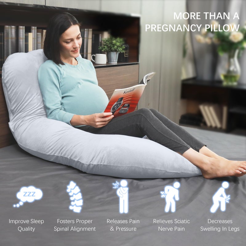 MOON PARK Pregnancy Pillows for Sleeping - U Shaped Full Body Maternity Pillow with Removable Cover - Support for Back, Legs, Belly, Hips - 57 Inch Pregnancy Pillow for Women - Light Grey - Image 4