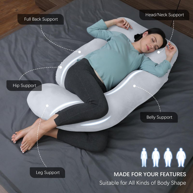 MOON PARK Pregnancy Pillows for Sleeping - U Shaped Full Body Maternity Pillow with Removable Cover - Support for Back, Legs, Belly, Hips - 57 Inch Pregnancy Pillow for Women - Light Grey - Image 2