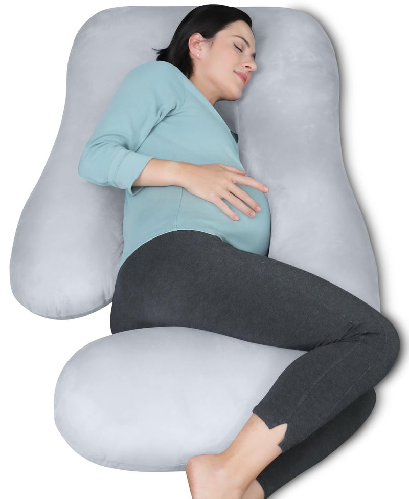 MOON PARK Pregnancy Pillows for Sleeping - U Shaped Full Body Maternity Pillow with Removable Cover - Support for Back, Legs, Belly, Hips - 57 Inch Pregnancy Pillow for Women - Light Grey - Image 1