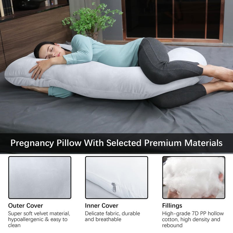MOON PARK Pregnancy Pillows for Sleeping - U Shaped Full Body Maternity Pillow with Removable Cover - Support for Back, Legs, Belly, Hips - 57 Inch Pregnancy Pillow for Women - Light Grey - Image 3