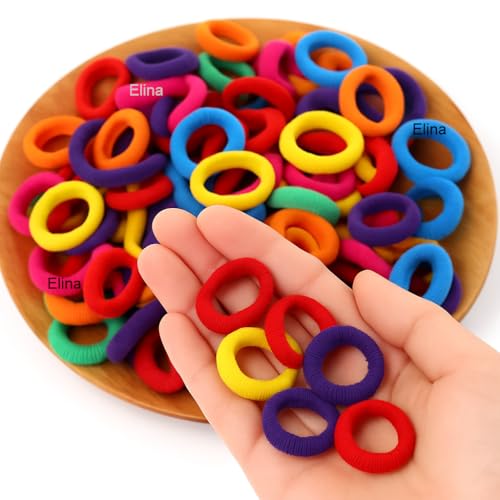 Elina 100 Pcs Baby Hair Ties for Girls and Kids Soft Premium Cotton Mini Elastic Rubber Bands Stretchable Non-Slip Small Ponytail Holder Tiny (Dark Color) (Pack of 100) - Image 1