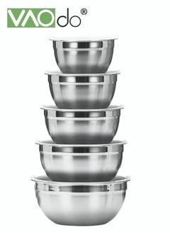5 Pieces Mixing Round Bowl Stainless Steel Mixing Bowl Set With Lid Salad Dough Baking Bowl Silver 18 20 22 24 26 Cm Set Bowl