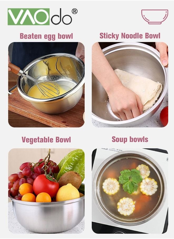 VAOdo - 5 Pieces Mixing Round Bowl Stainless Steel Mixing Bowl Set With Lid Salad Dough Baking Bowl Silver 18 20 22 24 26 Cm Set Bowl - Image 1