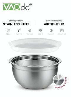 VAOdo 5 Pieces Mixing Round Bowl Stainless Steel Mixing Bowl Set With Lid Salad Dough Baking Bowl Silver 18 20 22 24 26 Cm Set Bowl  - Image 4