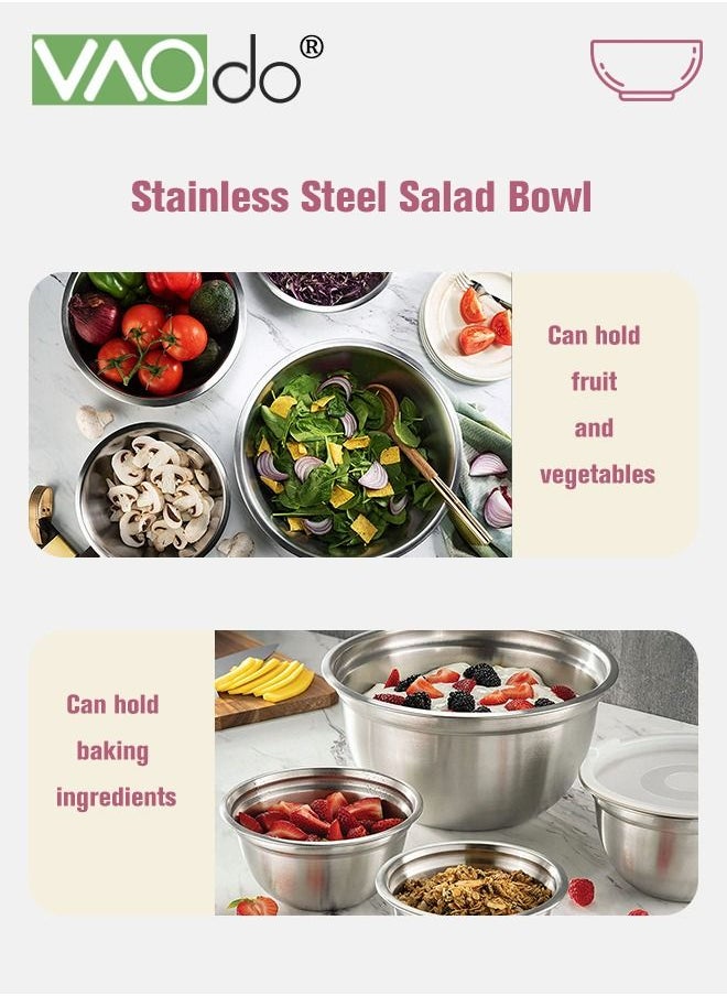VAOdo - 5 Pieces Mixing Round Bowl Stainless Steel Mixing Bowl Set With Lid Salad Dough Baking Bowl Silver 18 20 22 24 26 Cm Set Bowl - Image 1