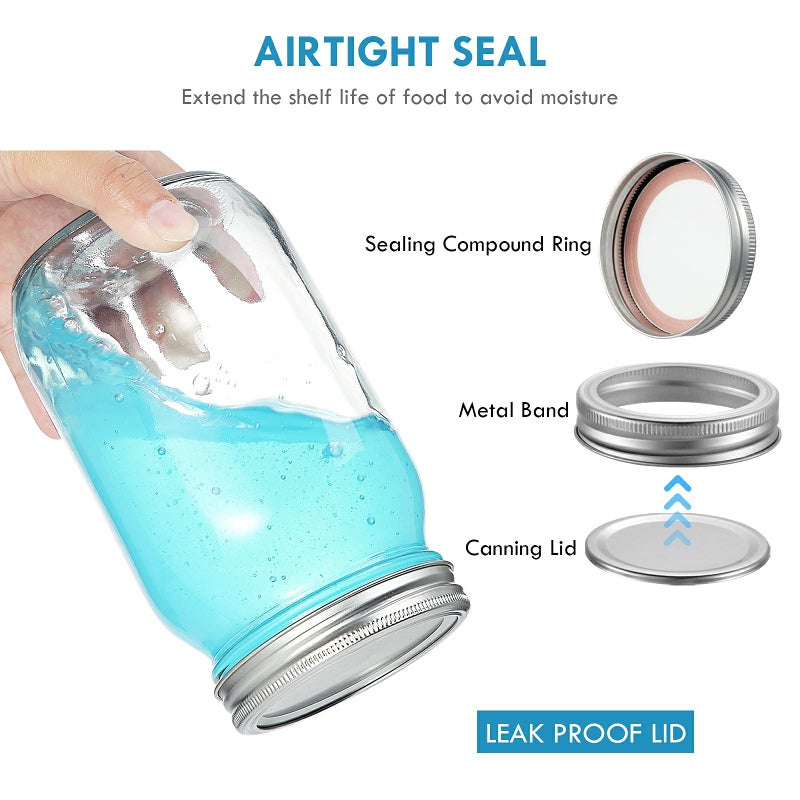 YEBODA 6 Pack Wide Mouth Mason Jars 32oz Glass Canning Jars with Airtight Lids and Bands for Preserving, Jam, Honey, Jelly, Wedding Favors, Sauces, Meal Prep, Overnight Oats, Salad, Yogurt - Image 4