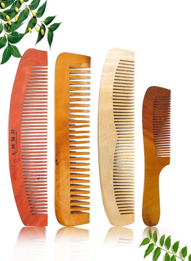 Bold Byte مجموعة أمشاط خشبية من خشب النيم من بولد بايت | مجموعة أمشاط لتصفيف الشعر للنساء والرجال | مجموعة أمشاط كانجي الفاخرة من خشب النيم للنساء | مجموعة أمشاط لنمو شعر النساء (مجموعة من 4 قطع) - Image 2