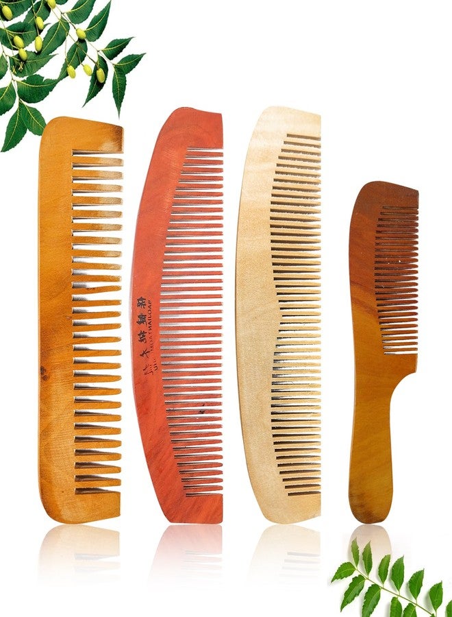 Bold Byte مجموعة أمشاط خشبية من خشب النيم من بولد بايت | مجموعة أمشاط لتصفيف الشعر للنساء والرجال | مجموعة أمشاط كانجي الفاخرة من خشب النيم للنساء | مجموعة أمشاط لنمو شعر النساء (مجموعة من 4 قطع) - Image 1